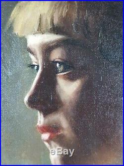 Ancien Tableau Portrait de Jeune Femme Peinture Huile Oil Painting Ölgemälde