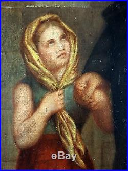 Ancien Tableau Saint Vincent de Paul Peinture Huile Antique Oil Painting