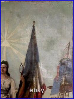 Ancien Tableau Signé 1875 peinture Huile Sur toile Révolution Ésotérique