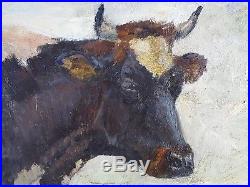 Ancien Tableau Vache au Pâturage Peinture Huile Antique Oil Painting