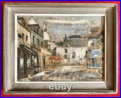 Ancien tableau Ecole de Paris vue Montmartre paysage ville rue 1930 peinture hst