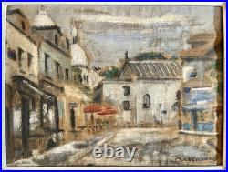 Ancien tableau Ecole de Paris vue Montmartre paysage ville rue 1930 peinture hst