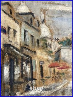 Ancien tableau Ecole de Paris vue Montmartre paysage ville rue 1930 peinture hst