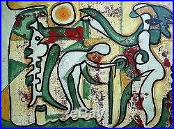 Ancien tableau HST composition abstraite signé sv Joan Miro XXème