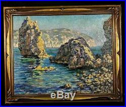 Ancien tableau HST marine St Aguilot Mallorque Baléares signé Impressionnisme