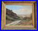 Ancien tableau XIX 19 Barbizon paysage arbres montagne campagne peinture cadre