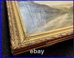 Ancien tableau XIX 19 Barbizon paysage arbres montagne campagne peinture cadre
