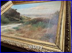 Ancien tableau XIX 19 Barbizon paysage arbres montagne campagne peinture cadre