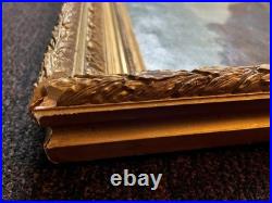 Ancien tableau XIX 19 Barbizon paysage arbres montagne campagne peinture cadre