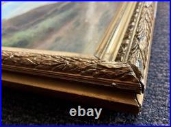 Ancien tableau XIX 19 Barbizon paysage arbres montagne campagne peinture cadre