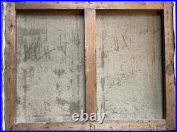 Ancien tableau XIX 19 Barbizon paysage arbres montagne campagne peinture cadre