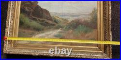 Ancien tableau XIX 19 Barbizon paysage arbres montagne campagne peinture cadre