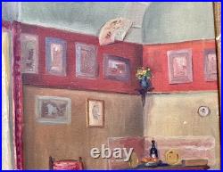 Ancien tableau XIX XX scène d'intérieur portrait maison nature morte peinture