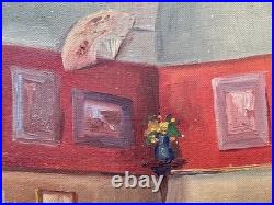 Ancien tableau XIX XX scène d'intérieur portrait maison nature morte peinture