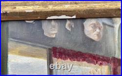 Ancien tableau XIX XX scène d'intérieur portrait maison nature morte peinture