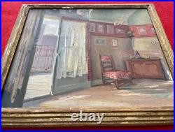 Ancien tableau XIX XX scène d'intérieur portrait maison nature morte peinture