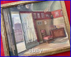 Ancien tableau XIX XX scène d'intérieur portrait maison nature morte peinture