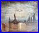 Ancien tableau XIX marine mer bateau clair de lune orientaliste Venise peinture