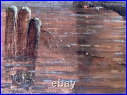 Ancien tableau XIX marine mer bateau clair de lune orientaliste Venise peinture