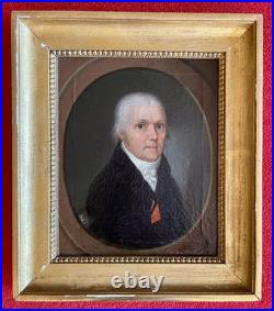 Ancien tableau XVIII XIX portrait homme Empire Boilly peinture cadre bois doré