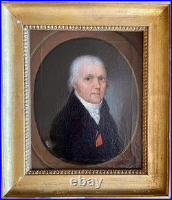 Ancien tableau XVIII XIX portrait homme Empire Boilly peinture cadre bois doré
