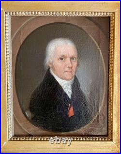 Ancien tableau XVIII XIX portrait homme Empire Boilly peinture cadre bois doré