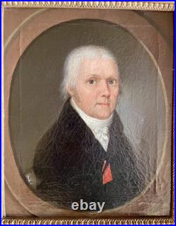 Ancien tableau XVIII XIX portrait homme Empire Boilly peinture cadre bois doré