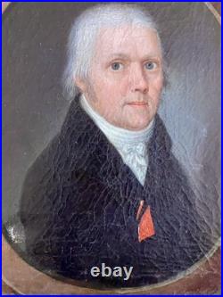 Ancien tableau XVIII XIX portrait homme Empire Boilly peinture cadre bois doré