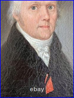 Ancien tableau XVIII XIX portrait homme Empire Boilly peinture cadre bois doré