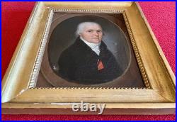Ancien tableau XVIII XIX portrait homme Empire Boilly peinture cadre bois doré