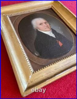 Ancien tableau XVIII XIX portrait homme Empire Boilly peinture cadre bois doré