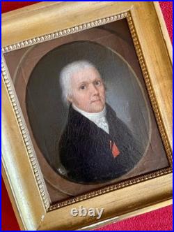 Ancien tableau XVIII XIX portrait homme Empire Boilly peinture cadre bois doré