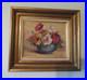 Ancien tableau bouquet d&rsquo;anémone et de rose peinture sur toile signé