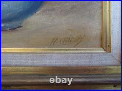 Ancien tableau bouquet d'anémone et de rose peinture sur toile signé