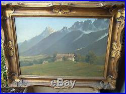 Ancien tableau, huile sur toile, montagne chalet signature LUDIN 1922