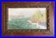 Ancien tableau marine XIX 1900 mer falaise rochers bateau Bretagne peinture hst