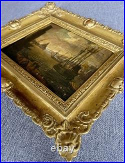Ancien tableau marine XVIII 17 18 mer port bateau paysage peinture antique cadre