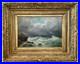 Ancien tableau marine mer XIX 19 bateau tempête paysage marin peinture hst cadre