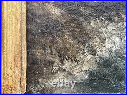 Ancien tableau marine mer XIX 19 bateau tempête paysage marin peinture hst cadre