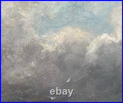 Ancien tableau marine mer XIX 19 bateau tempête paysage marin peinture hst cadre