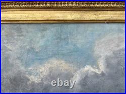 Ancien tableau marine mer XIX 19 bateau tempête paysage marin peinture hst cadre