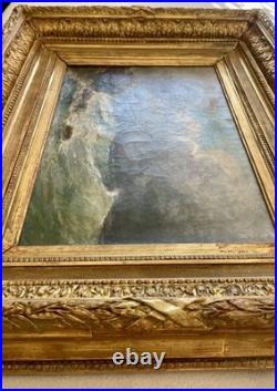 Ancien tableau marine mer XIX 19 bateau tempête paysage marin peinture hst cadre