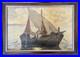 Ancien tableau marine mer bateau de pêche barque coucher soleil XIX XX peinture