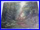 Ancien tableau peinture huile sur toile ferme poules sous bois signé