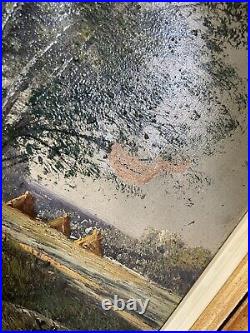 Ancien tableau peinture huile sur toile paysage lacustre HENRY Lucien