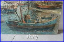 Ancien tableau peinture marine signé SAUDEMONT huile sur toile