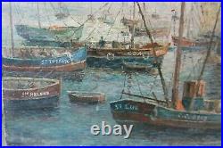Ancien tableau peinture marine signé SAUDEMONT huile sur toile