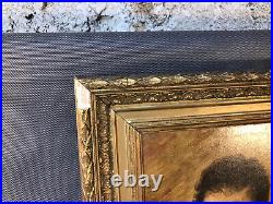 Ancien tableau peinture sur toile portrait militaire officier cadre platre doré