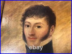 Ancien tableau peinture sur toile portrait militaire officier cadre platre doré