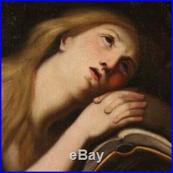 Ancien tableau religieux Madeleine peinture huile sur toile 700 18ème siècle